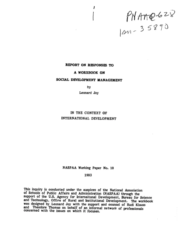 Report on responses to a workbook on social development management : in the context of international development