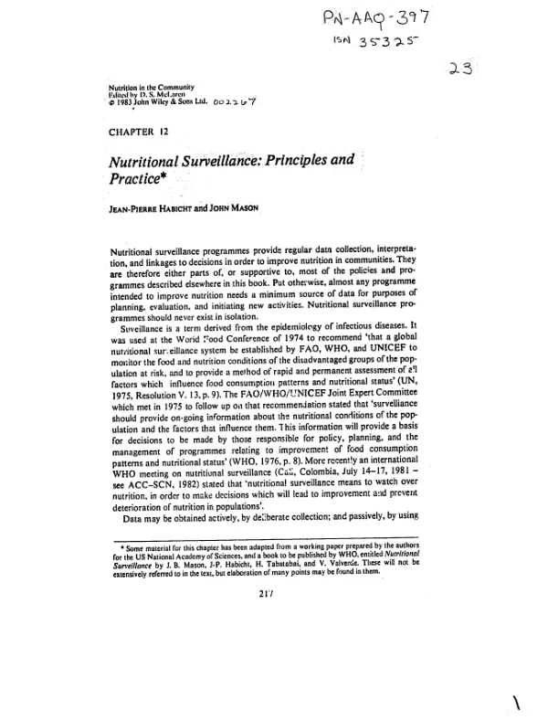 Nutritional surveillance : principles and practice