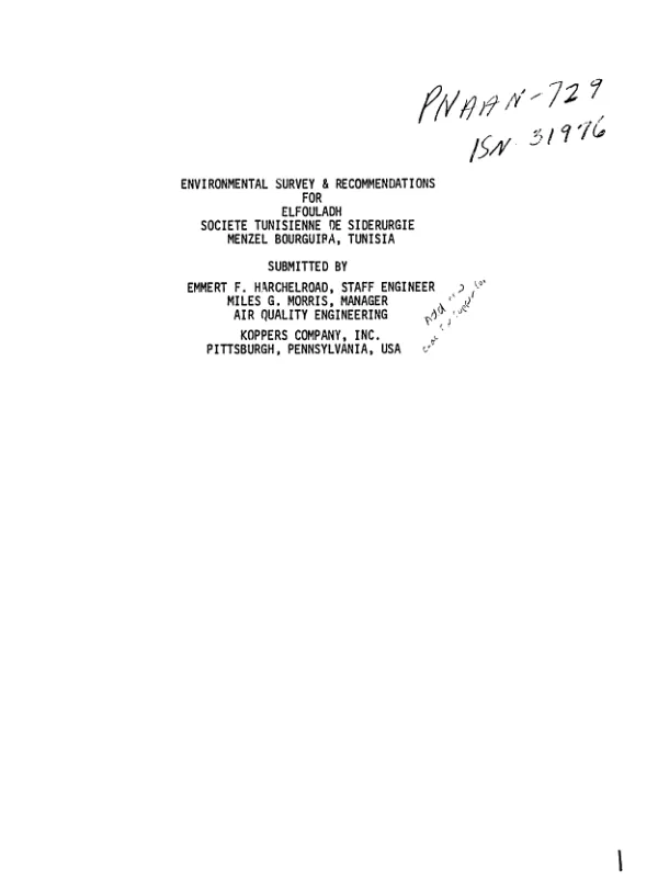 Environmental survey and recommendations for Elfouladh Societe Tunisienne de Siderurgie Menzel Bourguiba, Tunisia