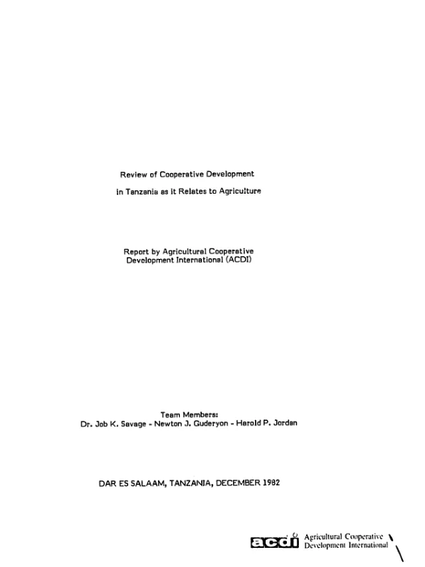 Review of cooperative development in Tanzania as it relates to agriculture