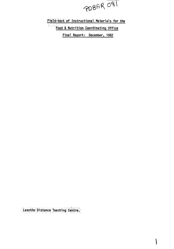 Field - test of instructional materials for the Food & Nutrition Coordinating Office final report : December, 1982