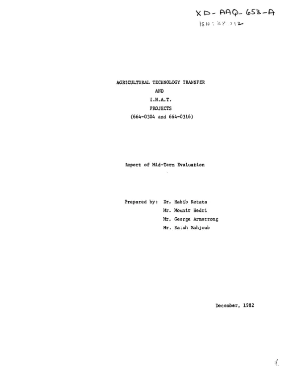Agricultural technology transfer and I.N.A.T. projects (664-0304 and 664-0316) : report of mid-term evaluation