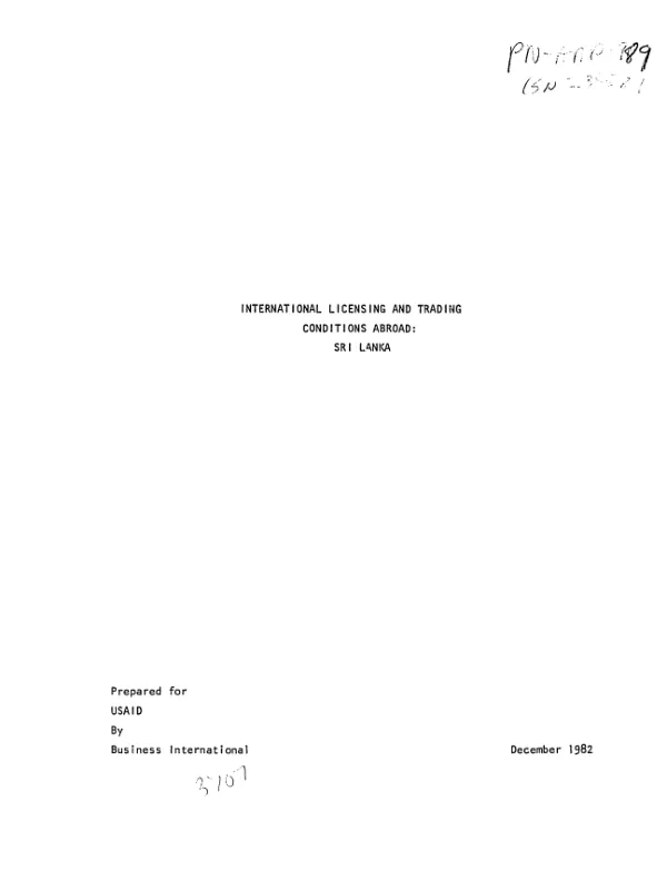 International licensing and trading conditions abroad : Sri Lanka