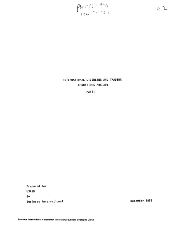 International licensing and trading conditions abroad : Haiti