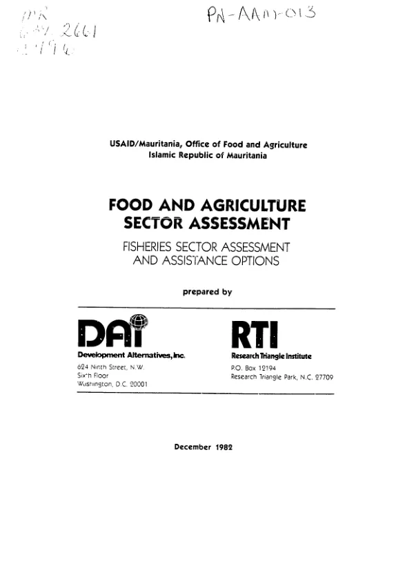 Fisheries sector assessment and assistance options