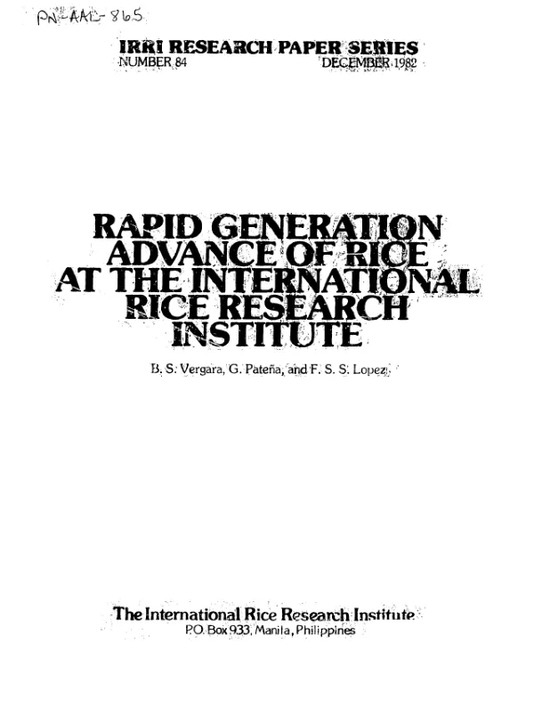 Rapid generation advance of rice at the International Rice Research Institute