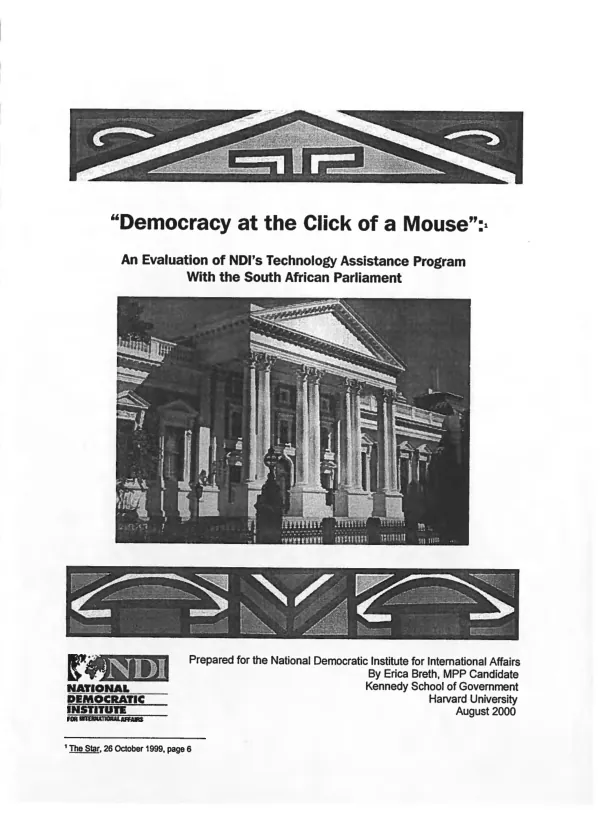 Democracy at the click of a mouse' : an evaluation of NDI's technology assistance program with the South African Parliament