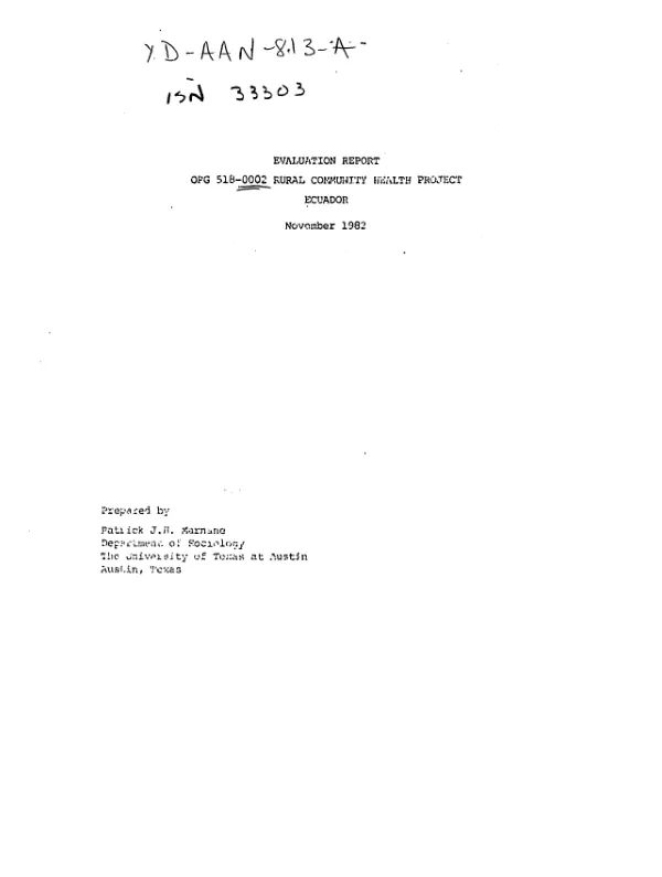Evaluation report : OPG 518-0002, rural community health project, Ecuador