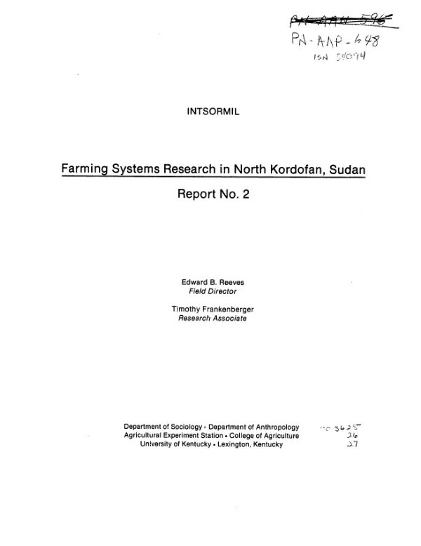 Socioeconomic constraints to the production, distribution and consumption of sorghum, millet and cash crops in North Kordofan, Sudan : aspects of agricultural production, the household economy, and marketing