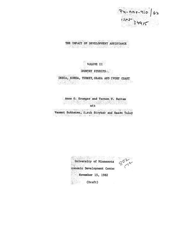 Impact of development assistance, volume II country studies : India, Korea, Turkey, and Ivory Coast