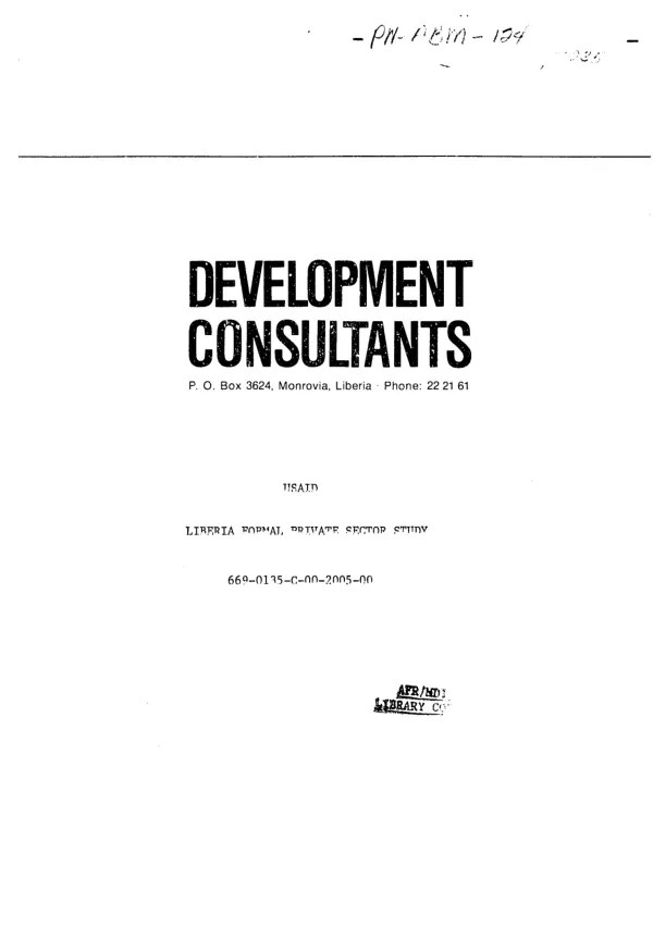 USAID : Liberia formal private sector study, 669-0135-C-00-2005-00