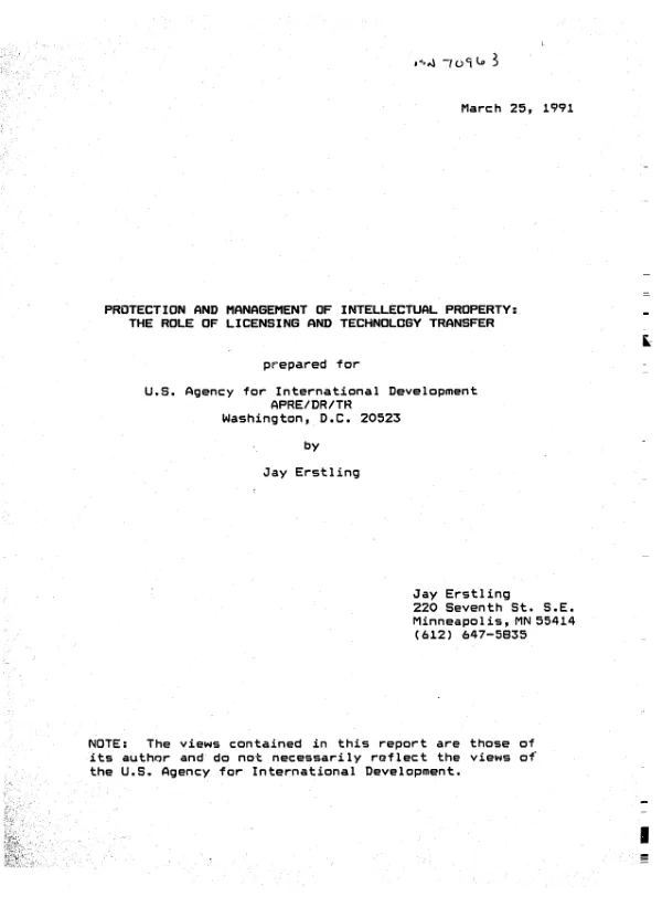 Protection and management of intellectual property : the role of licensing and technology transfer