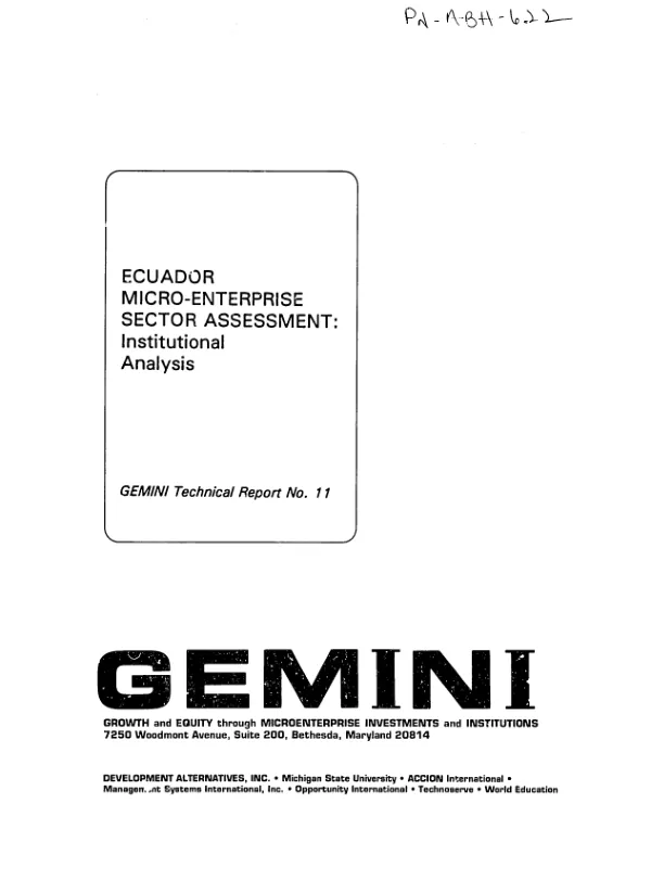 Ecuador micro-enterprise sector assessment : institutional analysis
