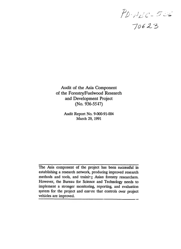 Audit of the Asia component of the forestry/fuelwood research and development project (no. 936-5547)