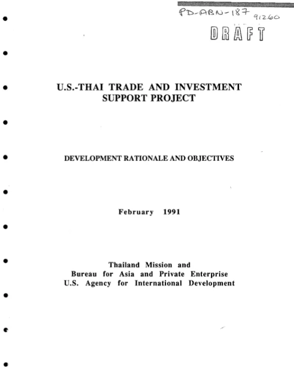 US-Thai trade and investment support project : development rationale and objectives