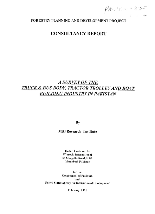 Survey of the truck and bus body, tractor trolley and boat building industry in Pakistan : consultancy report