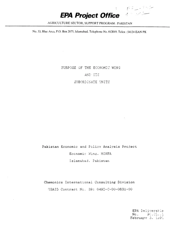 Purpose of the Economic Wing and its subordinate units