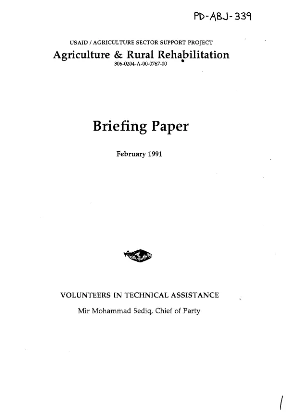 Agriculture and rural rehabilitation, 306-0204-A-00-07667-00 : briefing paper