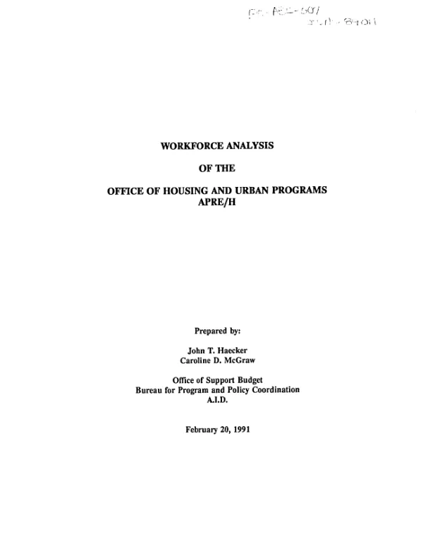 Workforce analysis of the Office of Housing and Urban programs, APRE/H