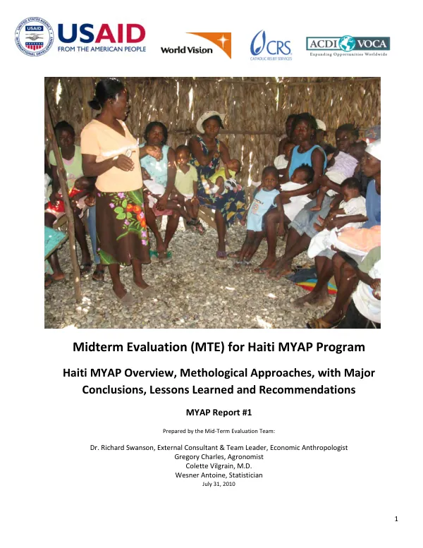 Midterm evaluation (MTE) for Haiti MYAP program : Haiti MYAP overview, methological approaches, with major conclusions, lessons learned and recommendations