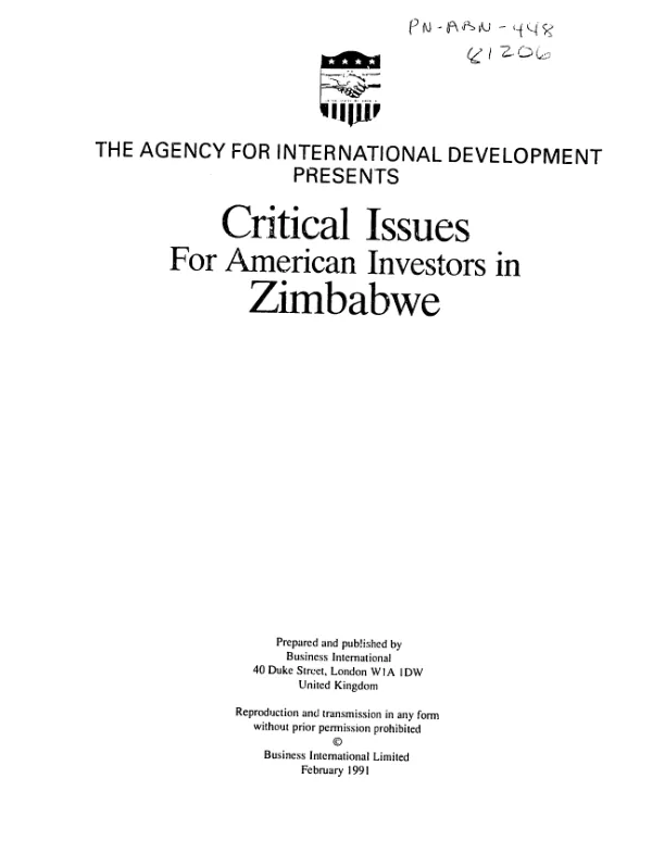 Critical issues for American investors in Zimbabwe