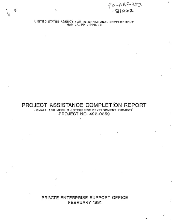 Project assistance completion report : small and medium enterprise development project, project no. 492-0359
