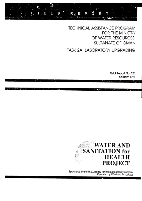 Technical assistance program for the Ministry of Water Resources, Sultanate of Oman -- task 2A : laboratory upgrading