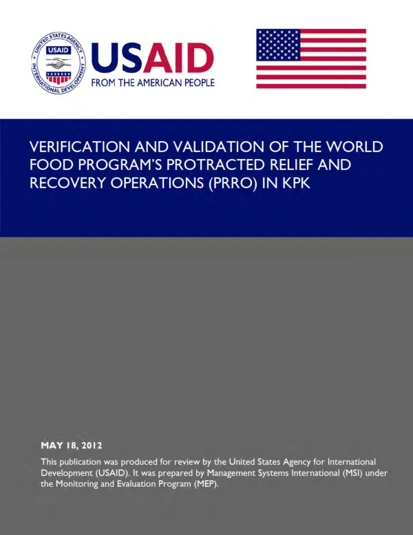 Verification and validation of the World Food Program’s protracted relief and recovery operations (PRRO) in KPK and FATA