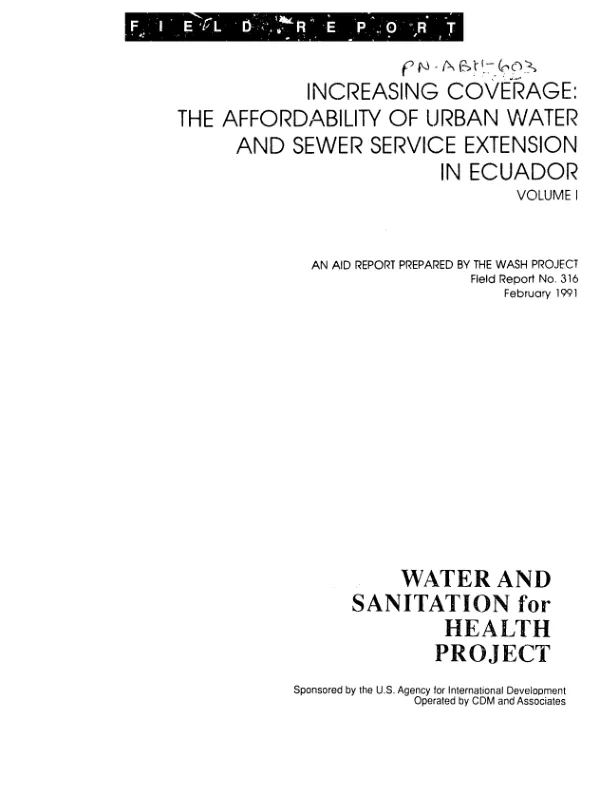 Increasing coverage : the affordability of urban water and sewer service extension in Ecuador