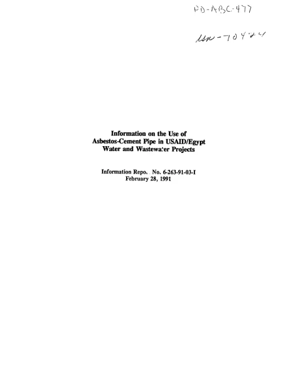 Information on the use of asbestos - cement pipe in USAID/Egypt water and wastewater projects