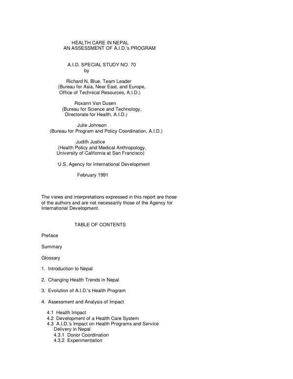 Health care in Nepal : an assessment of AID"s program