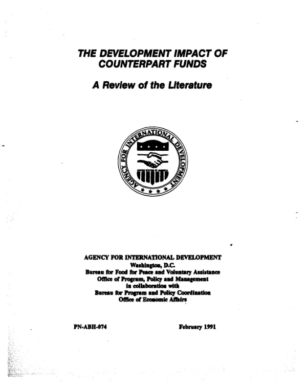 Development impact of counterpart funds : a review of the literature