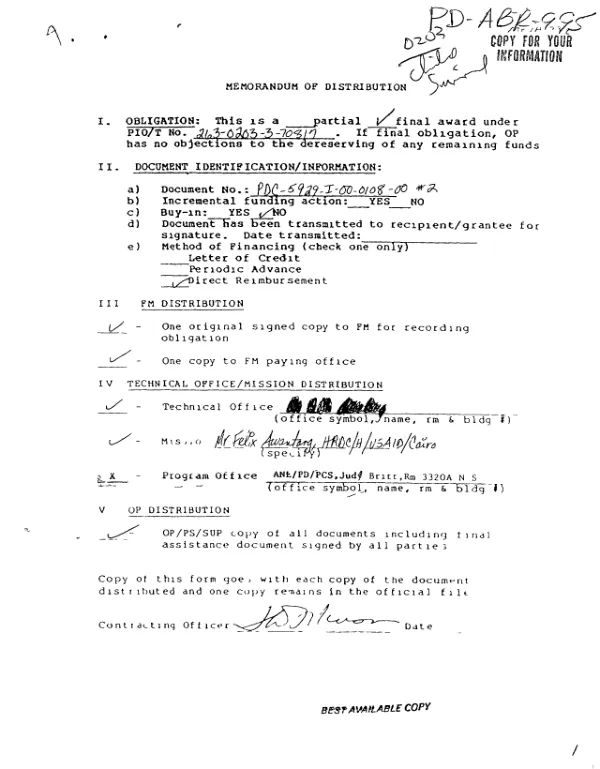 USAID contract no. PDC-5929-I-00-0108-00, delivery order no. 2 with Research Triangle Institute in support of the health sector goal of improving the health of the Egyptian people