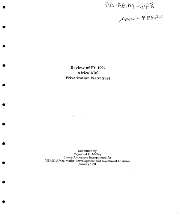 Review of FY 1992 Africa ABS [annual budget submission] privatization narratives