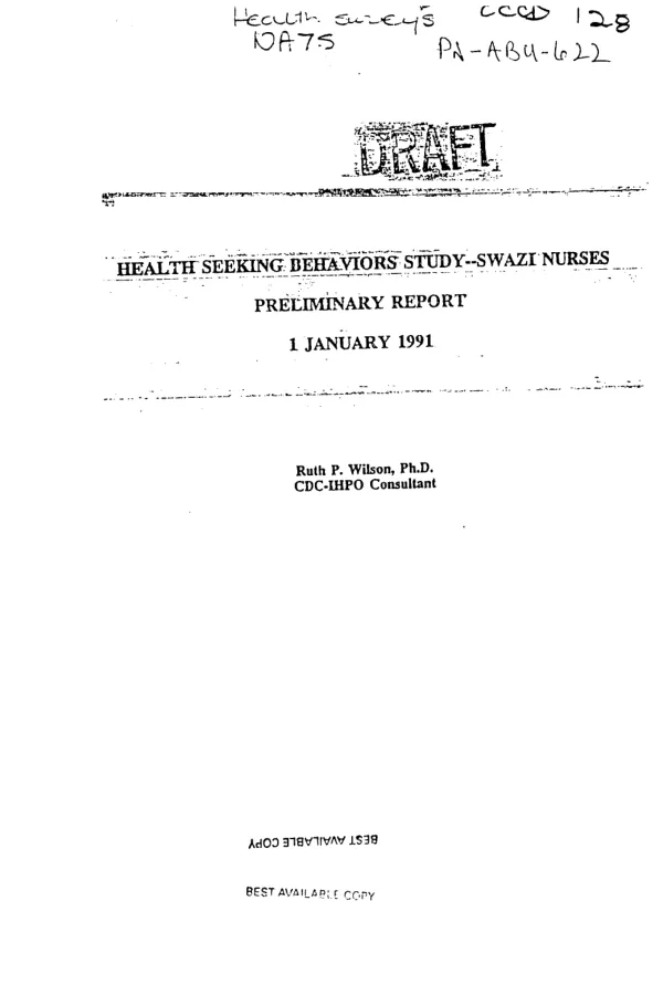 Health seeking behaviors study -- Swazi nurses : preliminary report