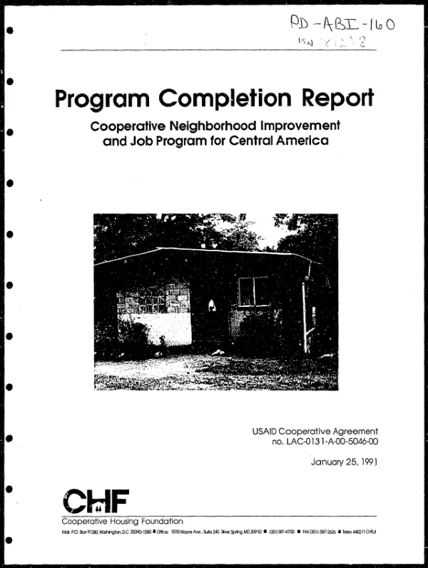 Program completion report : cooperative neighborhood improvement and job program for Central America