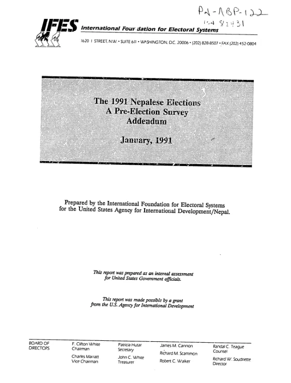 1991 Nepalese elections : a pre-election survey addendum