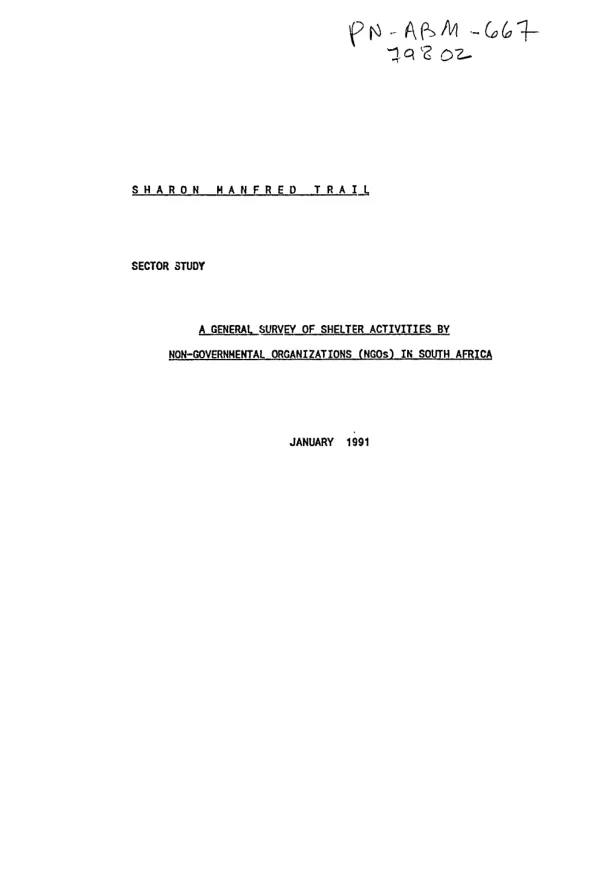 General survey of shelter activities by non-governmental organizations (NGOs) in South Africa