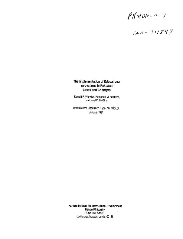 Implementation of educational innovations in Pakistan : cases and concepts