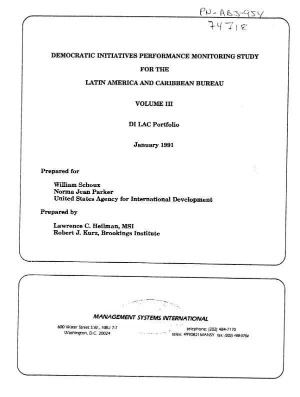 Democratic initiatives performance monitoring study for the Latin America and Caribbean Bureau : volume III, DI LAC portfolio