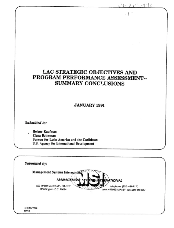 LAC strategic objectives and program performance assessment -- summary conclusions