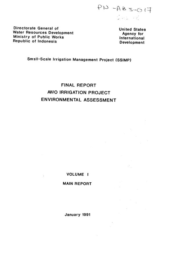 Final report : AWO irrigation project environmental assessment