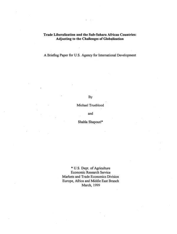 Trade liberalization and the Sub-Sahara African countries : adjusting to the challenges of globalization
