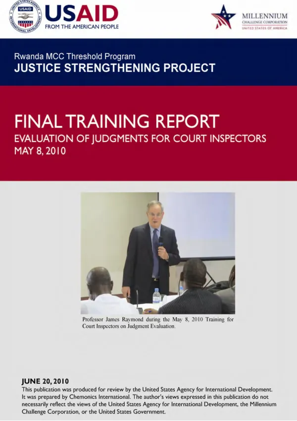 Training report : evaluation of judgments for court inspectors, May 8, 2010, Kigali, Rwanda