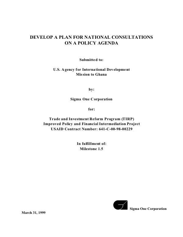 Develop a plan for national consultations on a policy agenda