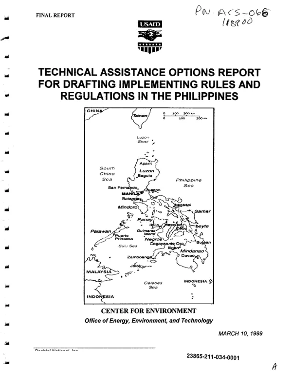 Technical assistance options report for drafting implementing rules and regulations in the Philippines : final report