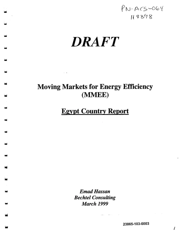 Moving markets for energy efficiency [MMEE] : Egypt country report -- draft