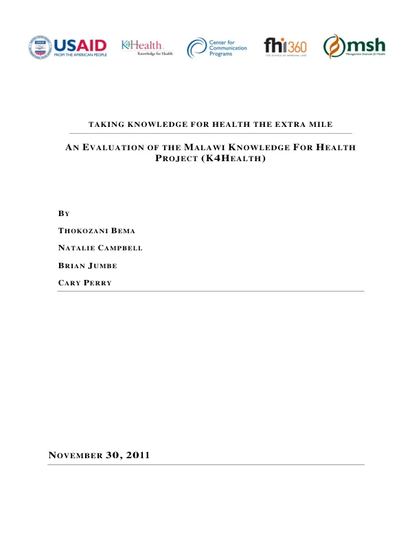 Taking knowledge for health the extra mile : an evaluation of the Malawi knowledge for health project (K4Health)