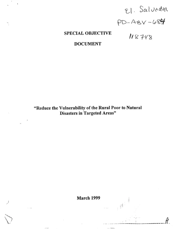 Special objective document : "reduce the vulnerability of the rural poor to natural disasters in targeted areas" [-- El Salvador]