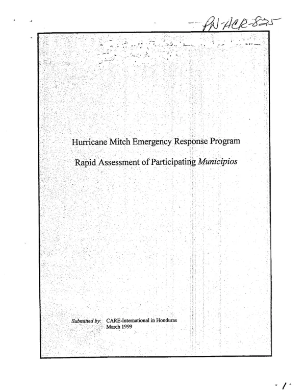 Hurricane Mitch emergency response program : rapid assessment conclusions and recommendations